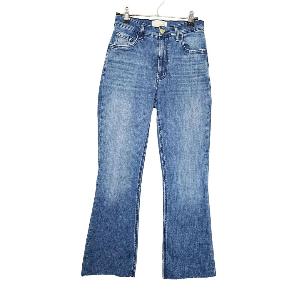 CURRENT ELLIOTT Cropped Flare Leg Raw Hem Stretch Denim Blue Jeans SIZE 25